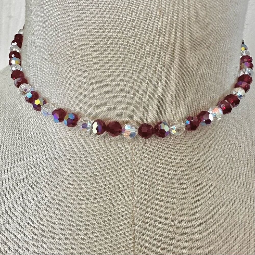 Red and clear  crystal beaded choker necklace